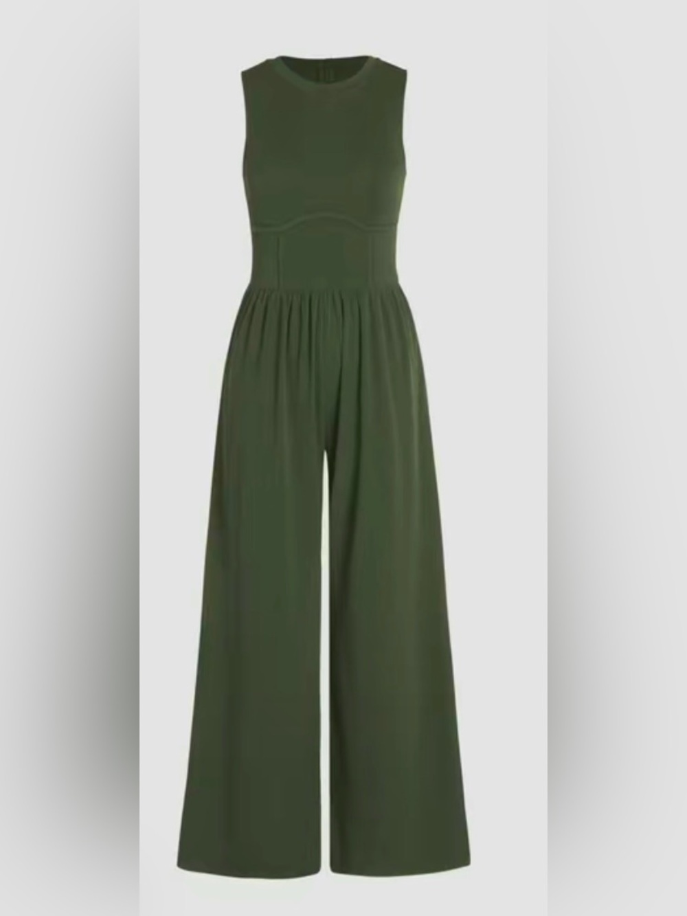 Cider Olive Green Sleeveless Wide-Leg Jumpsuit